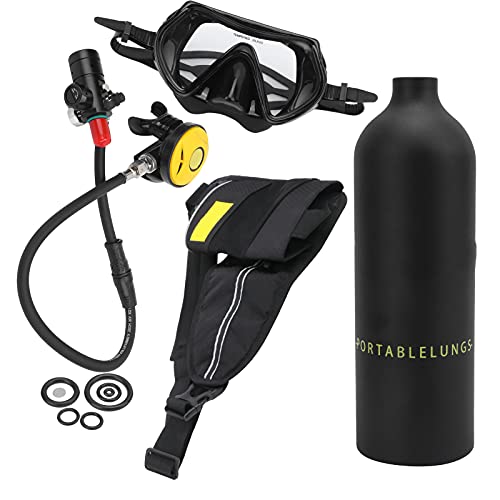 Maquer Tragbar Tauchausrüstung, 1L Mini Tauchflasche, Klein Tauchpaket Tauchzylinder mit Pumpe Tauchausrüstungsset Unterwasseratmung Sauerstofftank Set(#1)