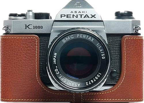 Schutzhülle für Pentax Asahi K1000 Filmkamera, Zakao, handgefertigt, echtes Leder, Halbkameratasche, für Pentax Asahi K1000, mit Handschlaufe, Braun