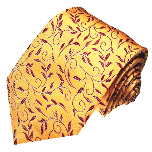 Lorenzo Cana - Herren Designer Krawatte aus 100% Seide - Orange Gelb Braun Floral Ranken - 42030