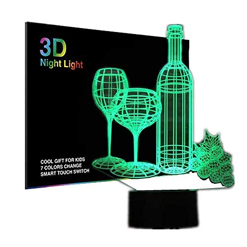 3D Nachtlicht Illusion Lampe 7 Farben Nachttischlampe USB Lade LED Nachtlampe Schreibtisch Dekoration Lampen mit wechselnden Touch-Schalter für Geburtstag/Weihnachte (Weinschale Flasche)