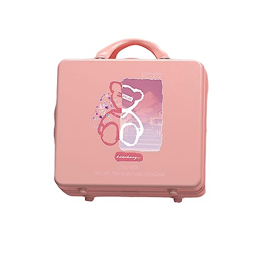 Balakaka Hochwertige Fun Makeup Box Abschließbar, 14-Zoll Mini Kompressions Resistenter Reisekoffer, Professioneller Schminkkoffer für Frauen Mädchen Doodle Bär(rosa)