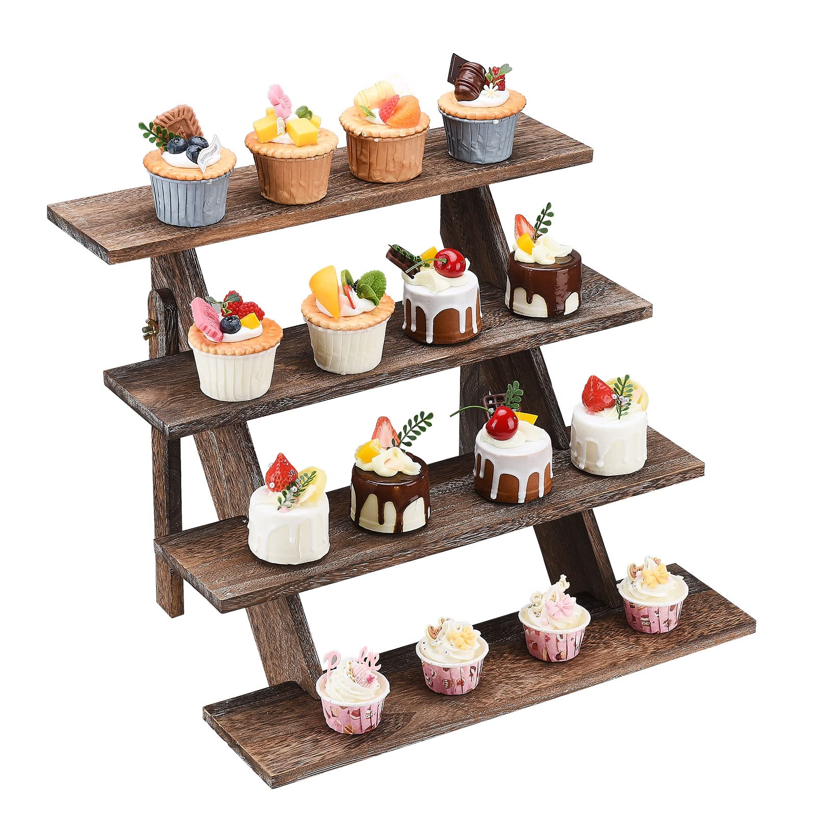 LIBOOI Cupcake-Ständer mit 4 Etagen, Kuchenständer aus Holz, Nachmittagsteeständer, Parfümständer, Multifunktions-Desserttisch, Pflanzenständer, Ausstellungsständer, Bastelschmuck(Dunkelbraun)