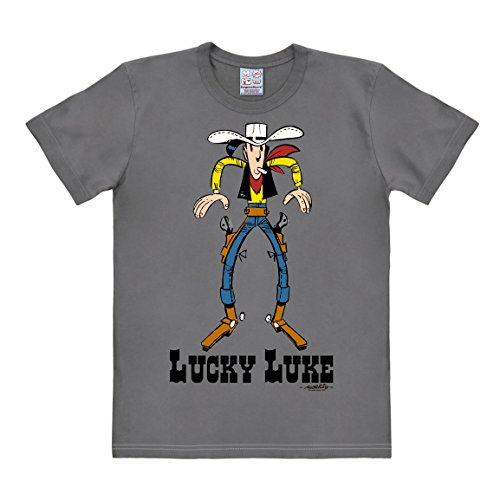 Logoshirt Comic - Cowboy - Lucky Luke - Showdown - T-Shirt Herren - grau - Lizenziertes Originaldesign, Größe XL