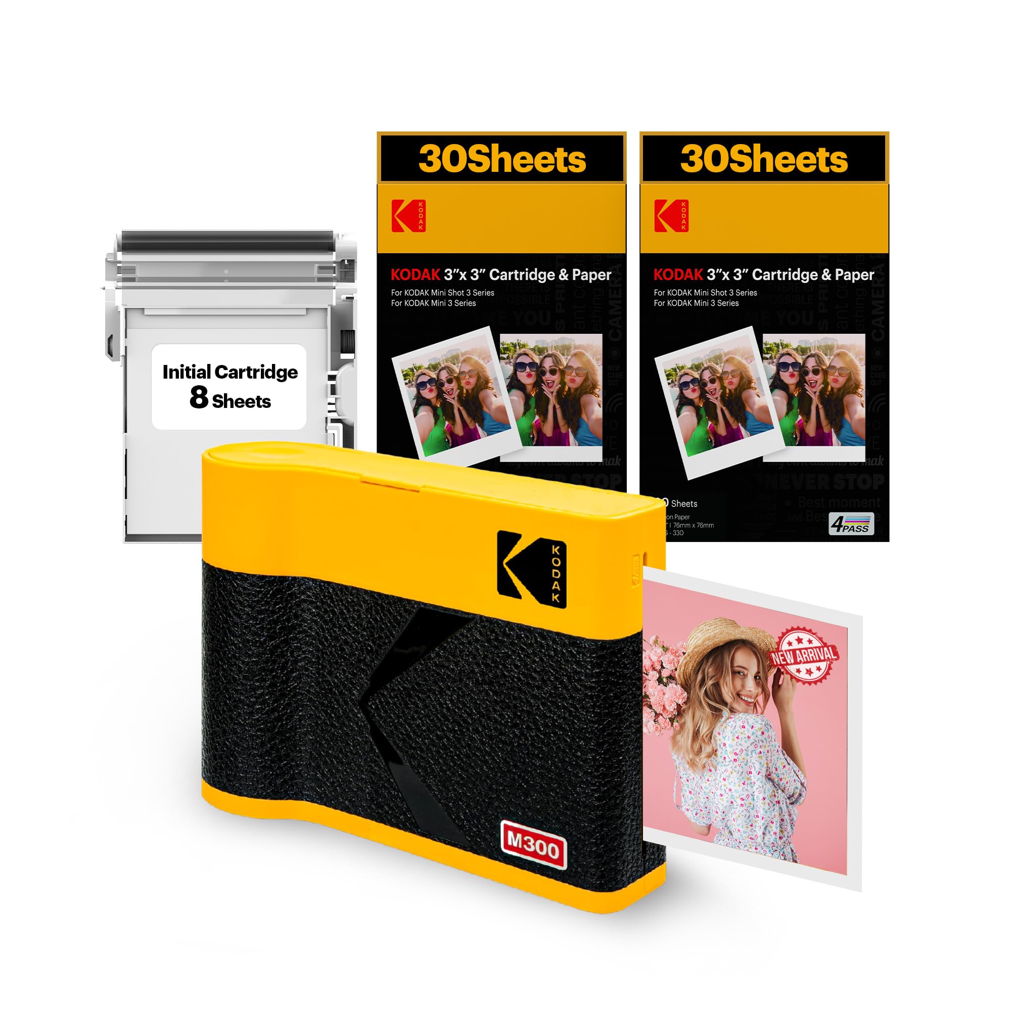 KODAK Mini 3 ERA 4PASS Mobiler Fotodrucker (7,6x7,6cm) (Gelb, Fotodrucker + Paket met 68 Blatts)