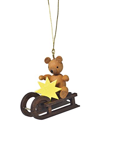 Rudolphs Schatzkiste Baumbehang Teddy auf Schlitten BxTxH= 4,5x1,5x4cm NEU Christbaum Christbaumschmuck Baum Baumbehang Weihnachten Baumschmuck Holzschmuck Holz Seiffen Erzgebirge Strauchbehang Dekora