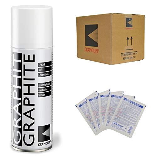 DEWEPRO GRAPHIT - VPE: 12 x 200 ml Spraydose - Leitlack auf Graphitbasis - ITW Cramolin - 1281411, inkl. 5 St SingleScrubs