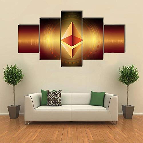 104Tdfc Puzzle 5 teilig Bilder wandbild 200x100CM Cadeau Ethereum Symbole konzept Modulare Wandkunst Wandaufkleber Teiliges Vlies Leinwandbild Dekoration