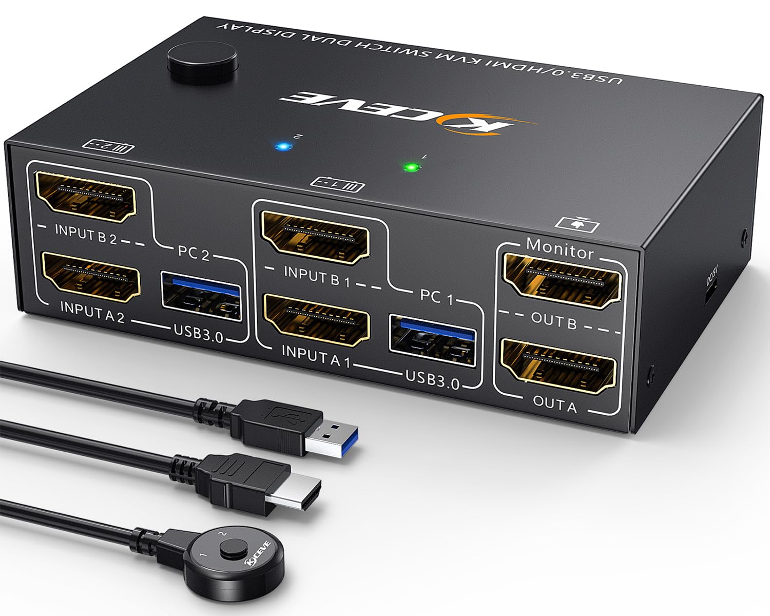 HDMI USB 3.0 KVM Switch 2 PC 2 Monitore 4K@60Hz 2K@144Hz,EDID Emulator,ESKEVE Dual Monitor KVM Switch mit 4 USB 3.0 Ports für 2 PC/Laptops teilen sich Maus, Tastatur, Kabelfernbedienung und Kabel