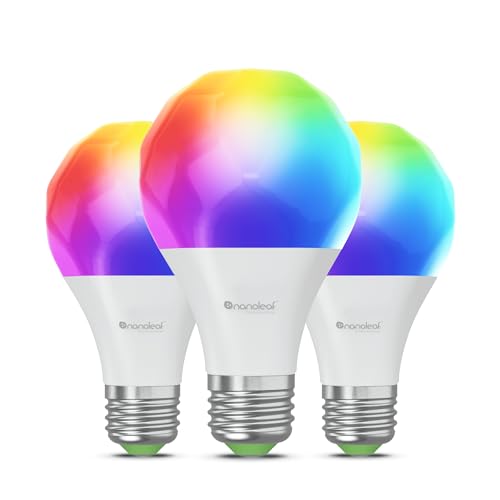 Nanoleaf Matter Essentials Glühbirne, 3 Smarten RGBW E27 LED Lampen - Matter über Thread, Bluetooth 16 Mio. Farben LED Lampen, Bildschirm Sync, Funktioniert mit Google Home Apple, Deko und Gaming