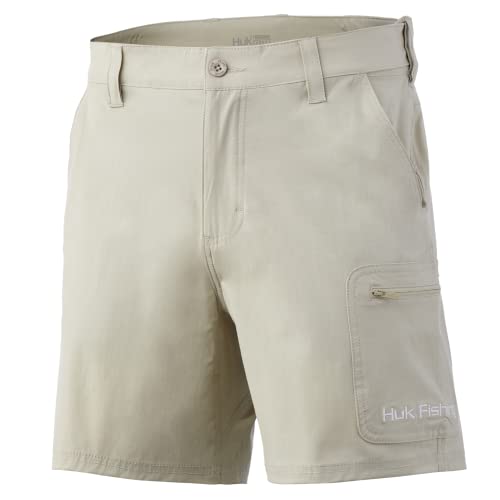HUK Next Level Herren-Shorts, 17,8 cm, schnelltrocknend, mit UV-Schutzfaktor 30+, Khaki, Größe XL