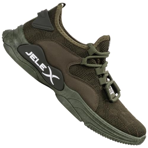 JELEX Performance Herren Sneaker in grau/schwarz. Atmungsaktive Sportschuhe mit Mesh-Obermaterial und Rutschfester Sohle. (Dunkelgrün, EU Schuhgrößensystem, Erwachsene, Numerisch, M, 41)