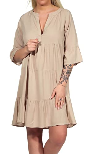 Sublevel Damen Viskose Kleid LSL-413 Tunika mit Alloverprint Middle beige M