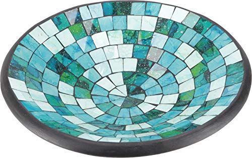 GURU SHOP Runde Mosaikschale, Untersetzer, Dekoschale, Handgearbeitete Keramik & Glas Obst Schale - Design 24, Mehrfarbig, Größe: Mittel (Ø 37 Cm), Schalen
