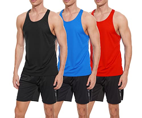 Herren Stringer Bodybuilding Workout Gym Tank Tops Y Rücken Muskel Fitness Tanks Ärmelloser Stringer T-Shirt Schwarz+Blau+Rot 3 Pack L