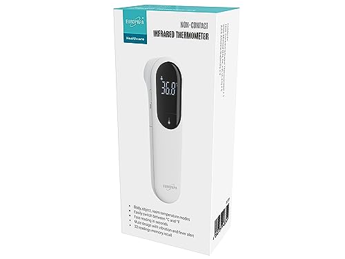 EUROPAPA Stirnthermometer für Baby Kinder Erwachsene, Infrarot Fieberthermometer mit Vibration Fieberalarm, °C/°F Schalter, Speicherabruf 32 Mal