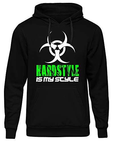 Hardstyle is My Style Männer und Herren Kapuzenpullover | Hardcore Musik Minimal Geschenk | M1 (Schwarz-Neongrün, L)
