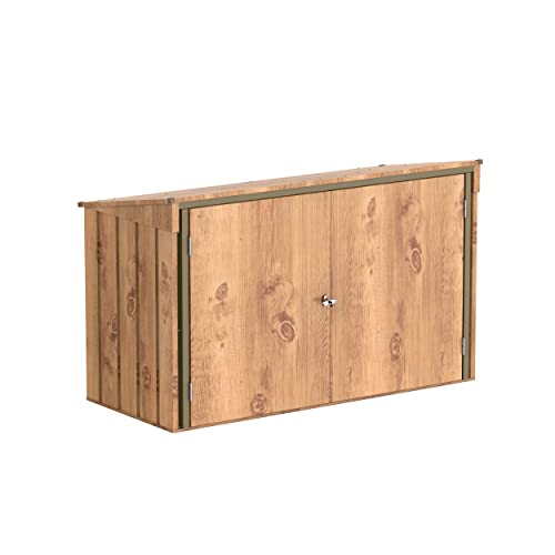 Duramax Mülltonnen-Gehäuse für 3 Abfalleimer mit Öffnung Oben und vollständig Breiten, doppelt abschließbaren Türen, Holzmaserung mit braunen Rändern