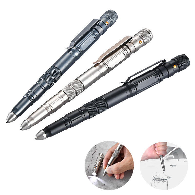 ZANLURE EDC Taktischer Stift aus Aluminiumlegierung mit Angriffskopf, Notfallklinge, Taschenlampe, sicherem Werkzeug für
