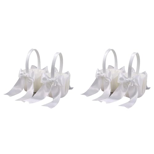 AutoSwan 4Er-Pack Weißer Blumenmädchen-Korb,Hochzeitskorb für Blumenmädchen,Süßer Blumenmädchen-Korb Aus Satin