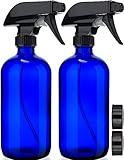 Dorzu Leere blaue Glas-Sprühflasche – Großer, nachfüllbarer Behälter für ätherische Öle, Reinigungsmittel oder Aromatherapie – schwarzer Sprühkopf mit Nebel und Stream-Einstellungen – 2 Stück