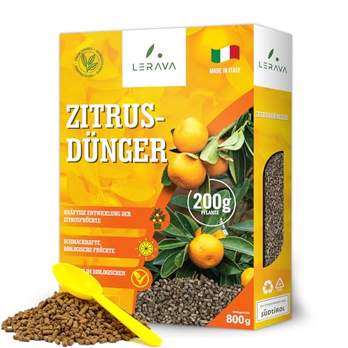 LERAVA® Zitrusdünger BIO - 4 x 800g – Organischer Dünger für eine Kräftige Entwicklung und Schmackhafte biologische Zitrusfrüchte - Ideal für Mediterrane Pflanzen – Bio Dünger 100% Made in Italy