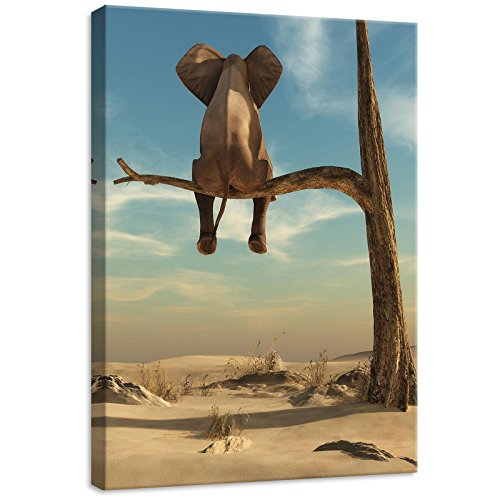 DekoShop Leinwandbild Wandbild Kunstdruck Elefant auf Dem Baum AMDPP11898O7 O7 (50cm. x 70cm.) Canvas Wandbilder XXL Überraschungsaufkleber Gratis!