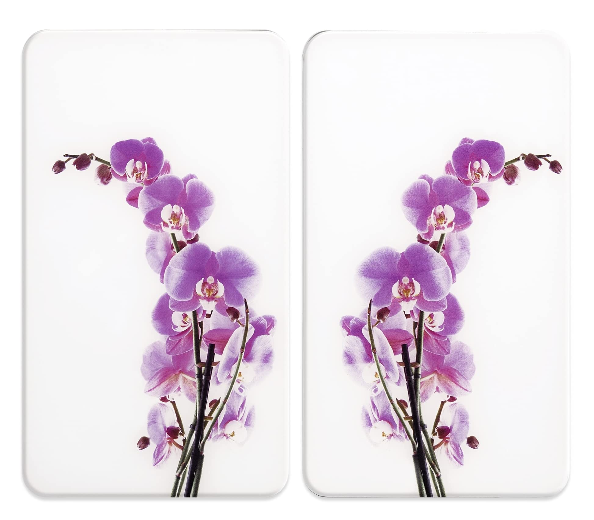 WENKO Herdabdeckplatte Universal Orchideenblüte 2er Set, für Glaskeramik-, Elektro- & Gasherde, hygienisch, Kratz- & schlagfest, Schneidbrett mit rutschfesten, höhenverstellbaren Füßen