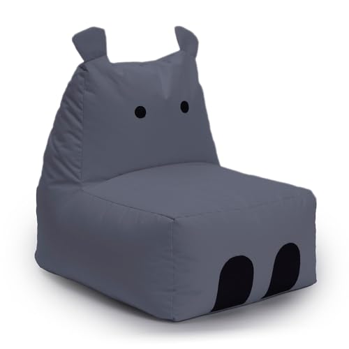 Lumaland Kindersitzsack Hippo Animal Design | Indoor & Outdoor Sitzsack für Kinder | Kombinierbar mit den Freunden der Animal Line Sitzsäcke | 80 x 70 x 65 cm [Grau]