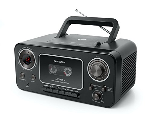 Muse M-182 Stereo-Radio mit CD-Player und Kassetten-Recorder mit Aufnahme-Funktion, Batteriebetrieb möglich (UKW und MW-Tuner, AUX-Eingang, Teleskopantenne), schwarz