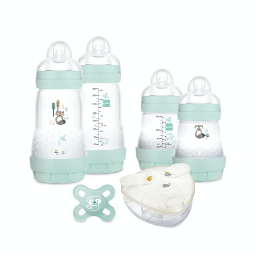MAM Set zur Geburt Nature Aqua (4 Fläschchen + 1 Schnuller + 1 Doseusbox), MAM Easy Start Anti-Colic Babyflaschen ab der Geburt, mit extra weichem Silikonschnuller