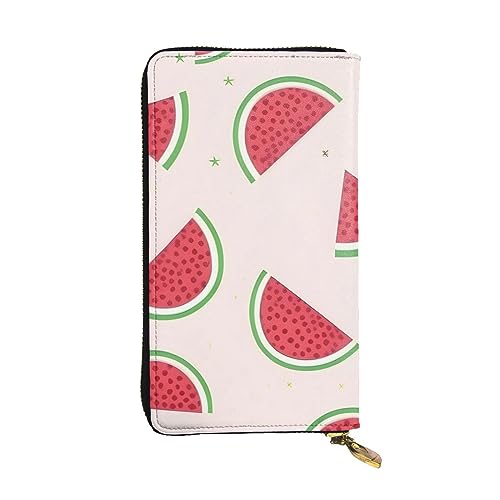 AthuAh Rosa Wassermelone lange Clutch-Geldbörse, Damen-Geldbörse mit Reißverschluss, Multi-Karten-Organizer, und lange Brieftasche mit großer Kapazität, Schwarz , Einheitsgröße