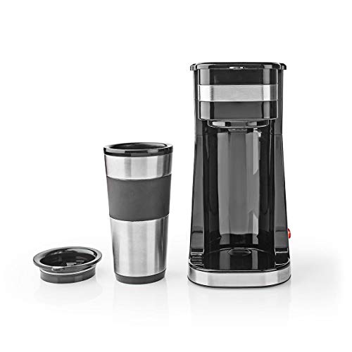 TronicXL Kleine 1 Tassen Kaffeemaschine + Thermo Tasse Reisebecher • Anti-Tropf-Funktion • Isolierung • Kompakt für Filterkaffee Filterkaffeemaschine Edelstahl silber schwarz