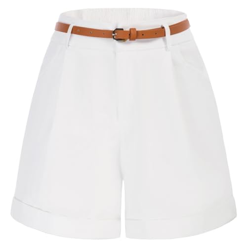 Damen Vintage Kurze Hose mit Taschen Casual Sommershorts Hohe Taille Shorts Weiß S BP0325S22-01