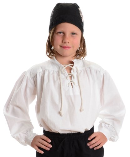 HEMAD Piratenhemd weiß Kinder-Schnürhemd Baumwoll-Hemd S-XXXL, Weiß, 3XL