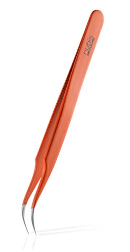 Rubis Tech Präzisionspinzette 7-GRIP - 115 mm - Ultrafeine technische Antirutsch Pinzette mit Präzisionsspitze, gebogen-spitz 0,15/0,2 mm, rutschhemmende Beschichtung