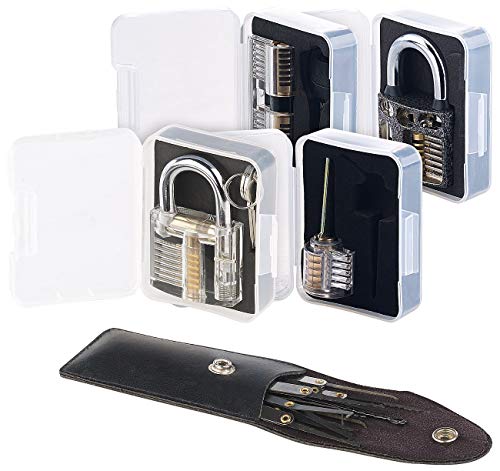 AGT Picking Set: Lockpicking-Set mit 17-teiliger Dietrich-Tasche und 4 Übungsschlössern (Lockpicking Schloss)