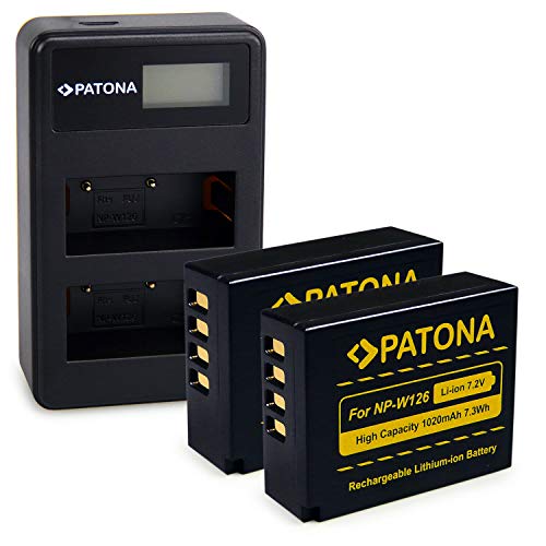 PATONA 2X NP-W126 Akku mit Dual Ladegerät LCD USB kompatibel mit Fuji Fujifilm FinePix HS50EXR HS33EXR HS30EXR XPro-3 XPro-2