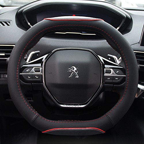 FMS PU Leather Steering Wheel Cover Car Steering Wheel Protector, Durable, Breathable, Anti Slip, No Smell (Black)