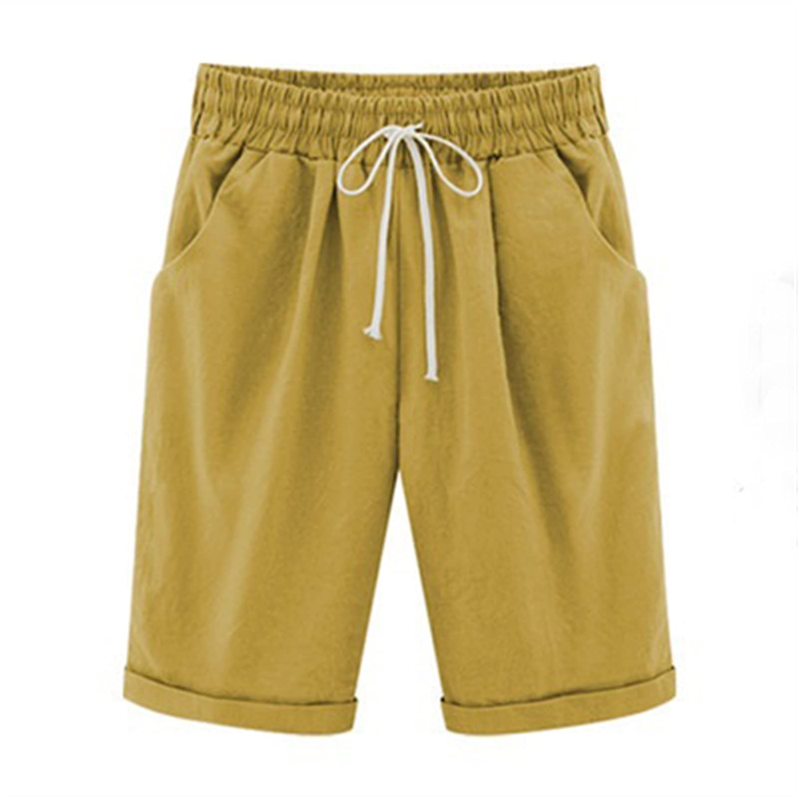 ZRDSZWZ Zuverlässige Sommer-Shorts für Damen, lässig, mit Kordelzug, elastische Shorts, knielang, Bermuda-Shorts für Damen, große Größe, Übergröße 6XL (Farbe: Gelb, Größe: XXL)