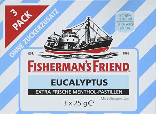 Fisherman's Friend Eucalyptus, 14er Multipack mit je 3 Beuteln, Menthol und Eukalyptus Geschmack, zuckerfrei, Bonbons für frischen Atem, 14 x 75g