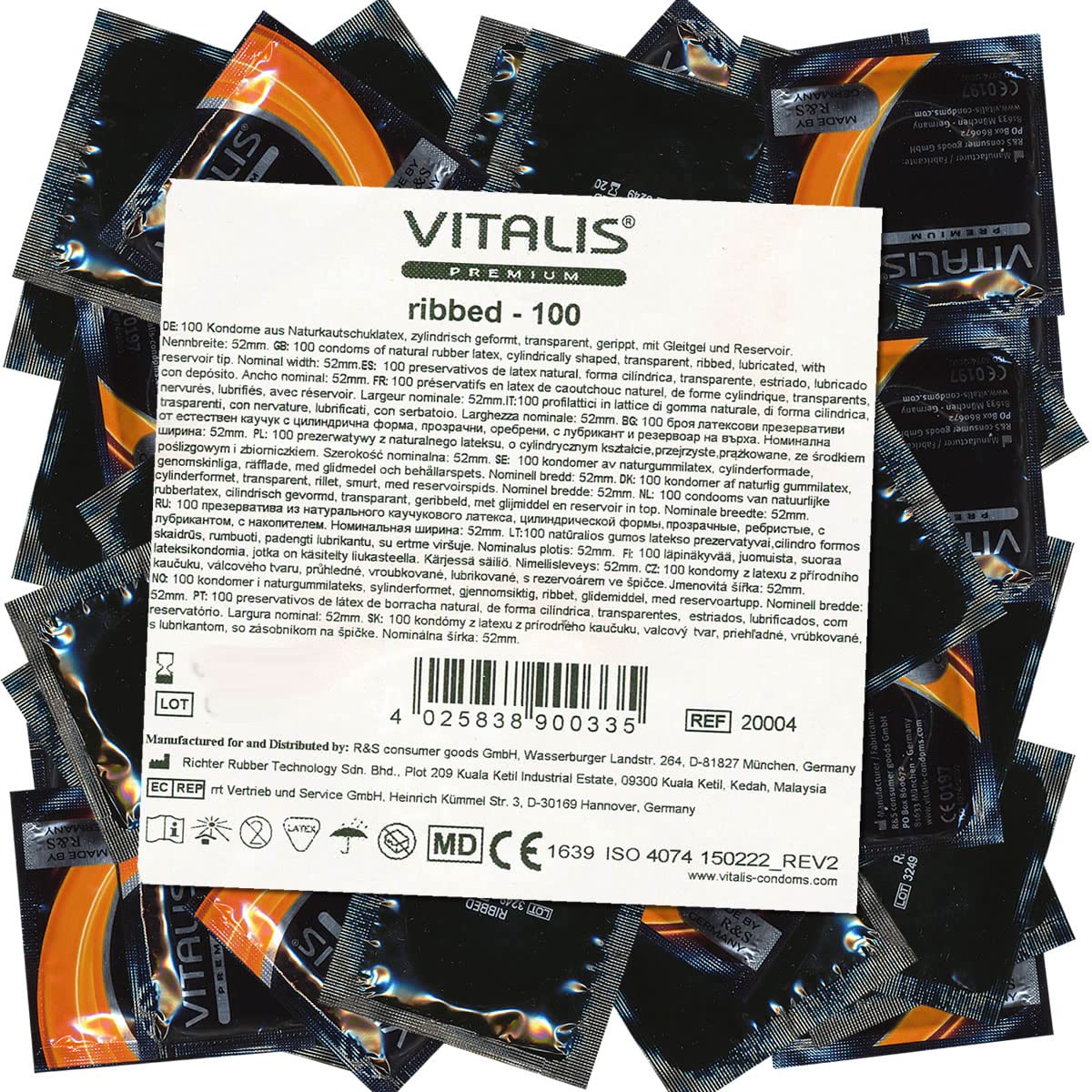VITALIS 100 Kondome Pack Gerippt mit Riefen I Nennbreite 52 mm I Gefühlsechte Kondome I 100 Gerippte Premium Kondome mit Gleitmittel auf Silikonbasis I Hauchzarte strukturierte Kondome mit Riefen