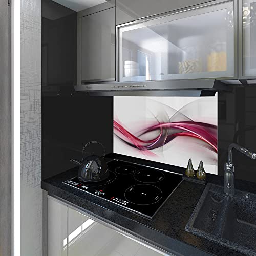 Spritzschutz, Panel Küche, gehärtetes Glas, abstrakte Wellen auf weißem Hintergrund, jede Größe, Va Art Glas (Breite 70 x Höhe 60 /cm)