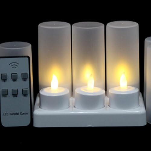 EuroFone Wiederaufladbare LED Kerze Teelichter Teelichter Flameless Kerze mit Ladestation 6pcs/set (Warm white with remote)