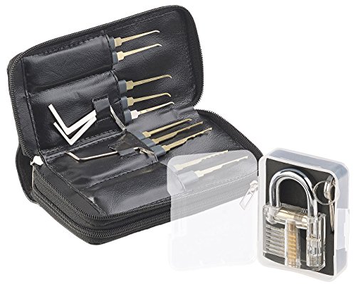 AGT Lockpick: Profi-Lockpicking-Set mit 30-teiliger Dietrich-Tasche & Übungs-Schloss (Schlossknacker Set)