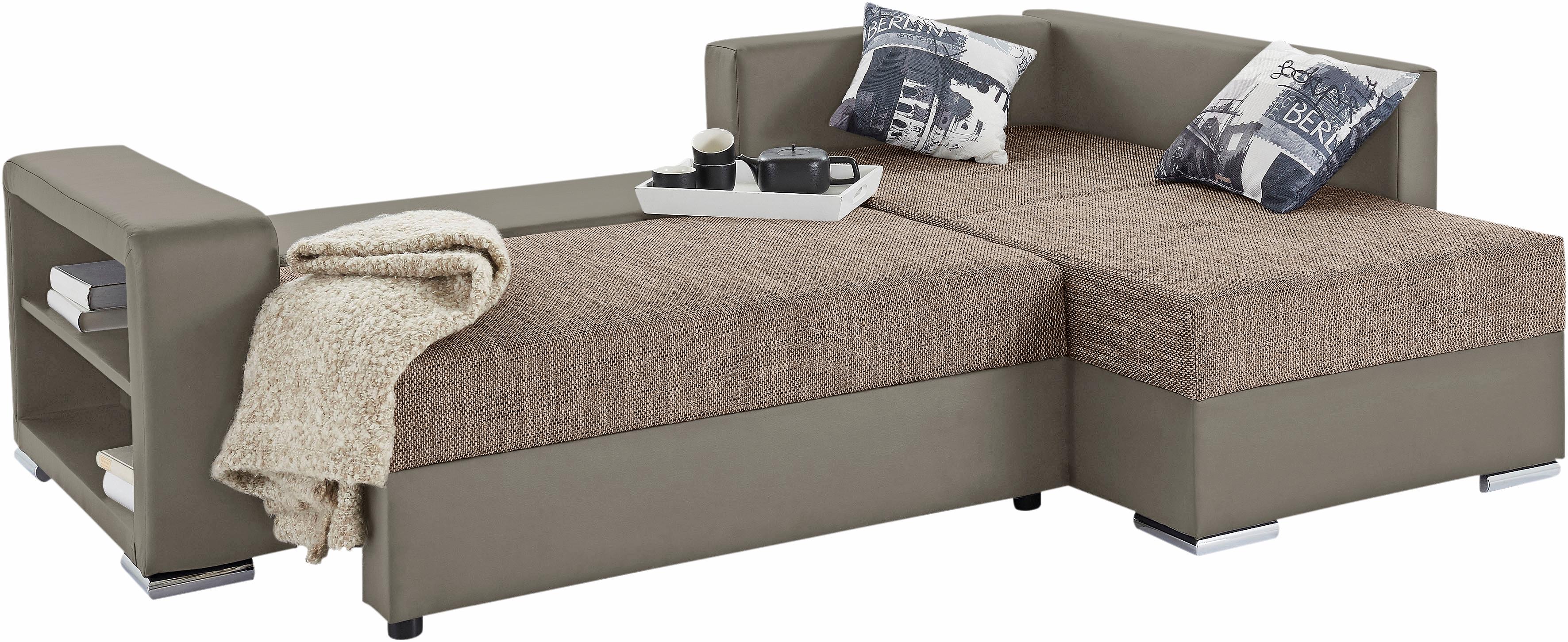 Ecksofa John mit Bettfunktion, Bettkasten und Regalarmteil 2