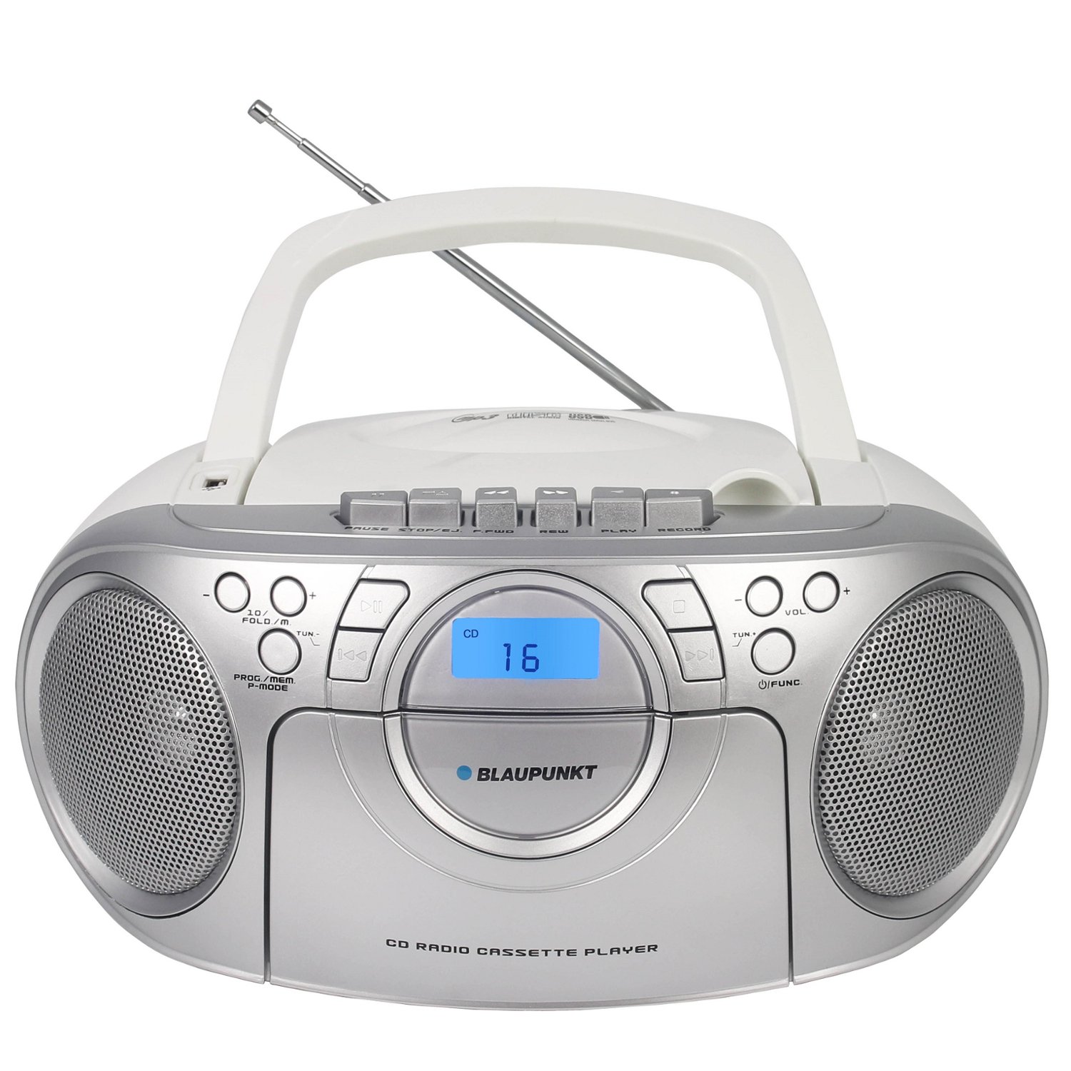 Blaupunkt BB16 Boombox Tragbarer CD-Player mit Kassettenplayer Radio AUX (Weiß)