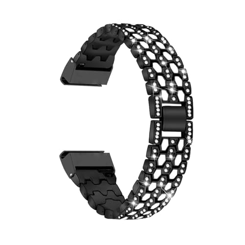 Edelstahl Armbänder für Garmin Instinct/Instinct Esports/Solar/Tide/Tactical Armband Damen, mit Strass Diamanten Glänzendes Metall Ersatzarmband Kompatibel mit Garmin Instinct Uhrenarmband (Schwarz)