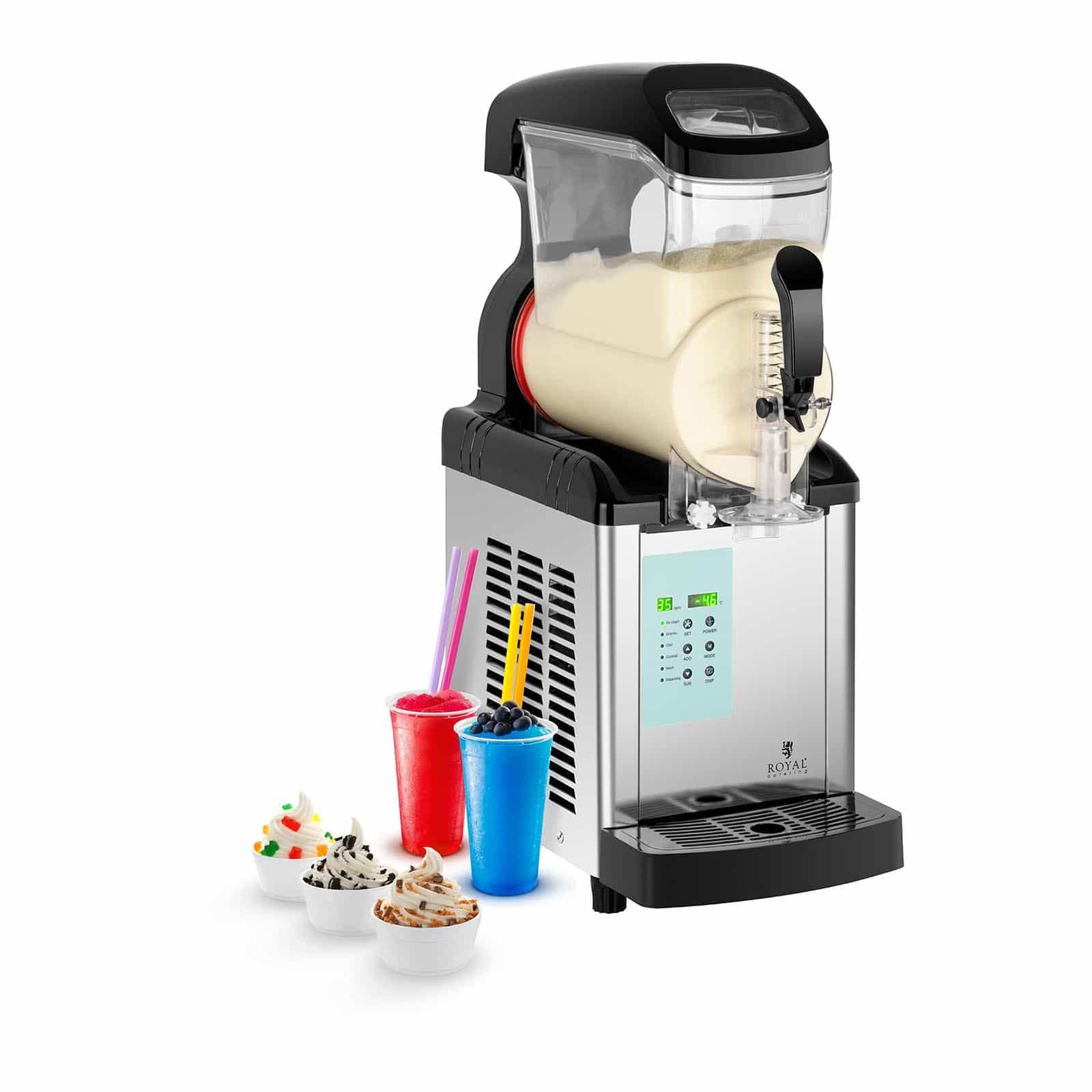 Royal Catering Slush-Eis-Maschine Softeis Maker RCSL 1/6ICE (6 L, 600 W, 20-10 °C, modernes Kontrolldisplay, BPA-frei, 6 Funktionen, LED-Kontrolldisplay)