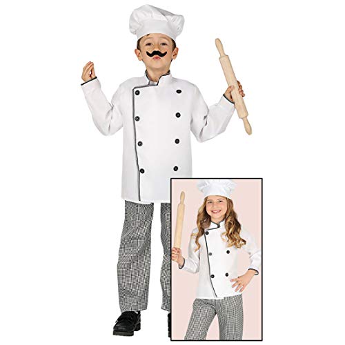 Amakando Witziges Chefkoch Kinderkostüm/Weiß-Schwarz 5-6 Jahre, 110-115 cm/Bäcker-Kostüm für Jungen & Mädchen/Genau richtig zu Kinder-Fasching & Mottoparty