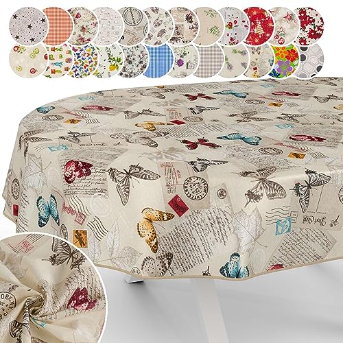Tischdecke aus Stoff Textil abwaschbar Tischwäsche Tischtuch Baumwolle Polyester Butterflies Oval 200x140cm In-/Outdoor Tischdecke